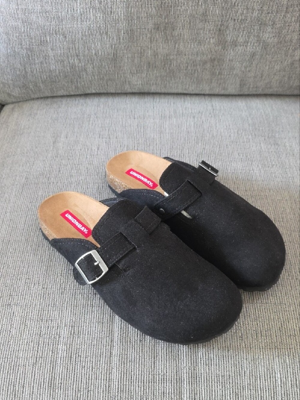 UNIONBAY Womens Black Suede Sawyer Slip-On Clogs With Silver Buckle, New, 8.5. - Picture 2 of 14